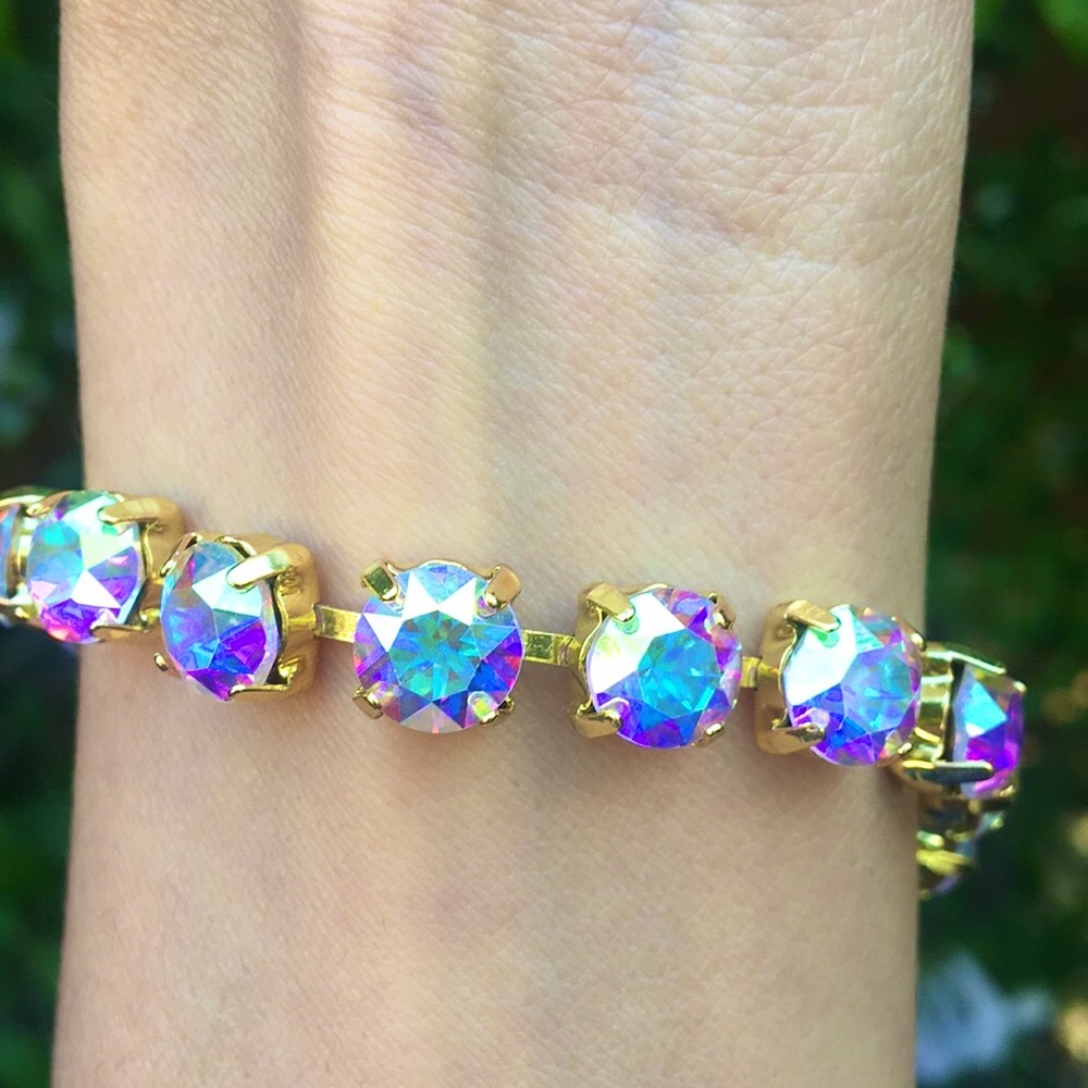Aurora Borealis + Gold Crystal Tennis Bracelet - Picture 11 of 16